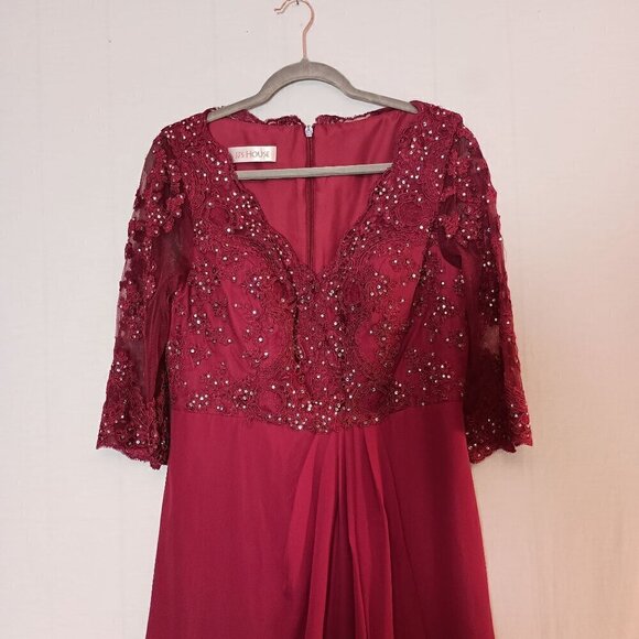 A-line V-Neck Floor-Length Lace Chiffon Mother of the Bride Dress With Sequins - Picture 3 of 11